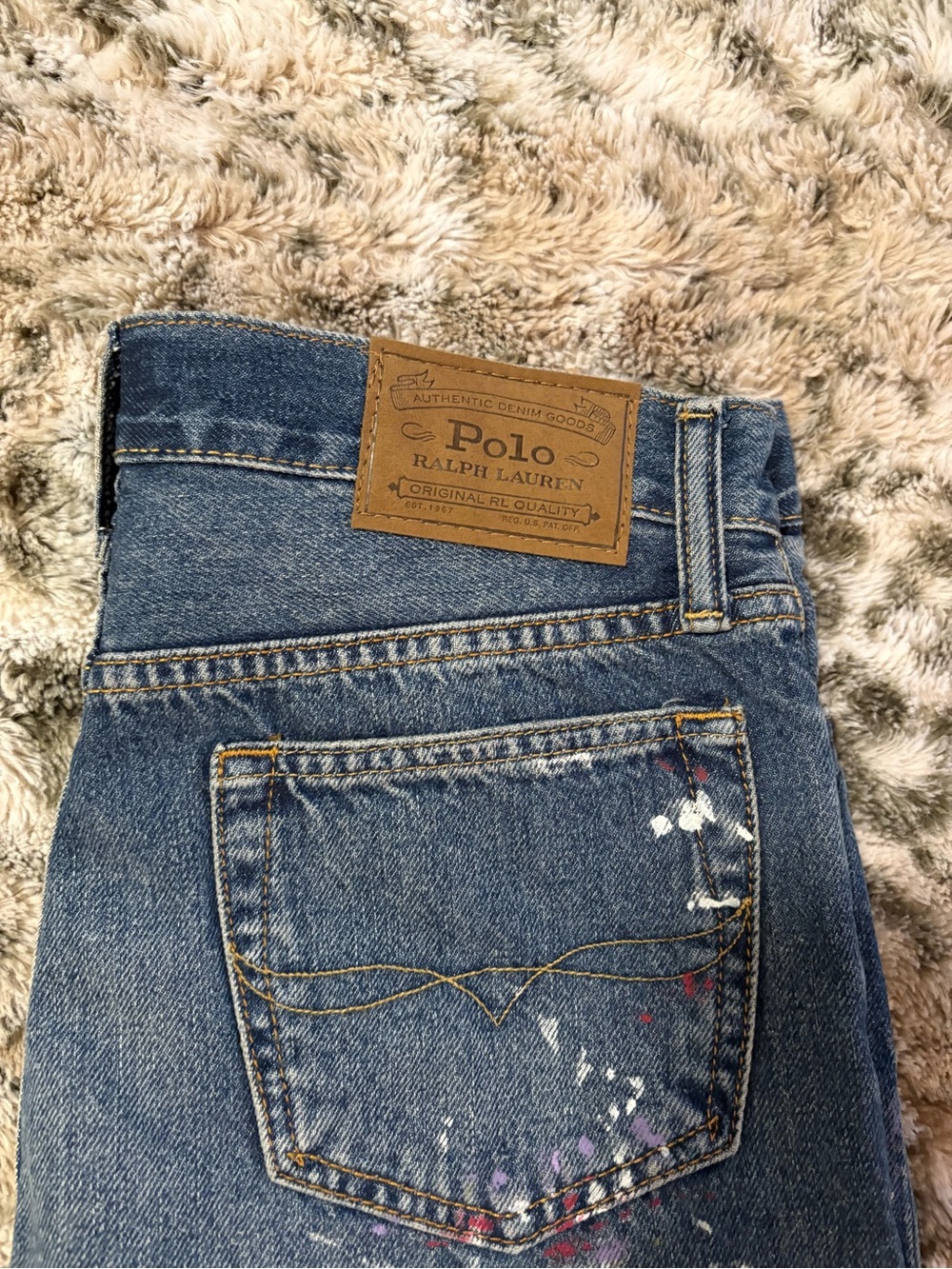 Polo by Ralph Lauren Blue Denim Kids Shorts with Paint Splatter